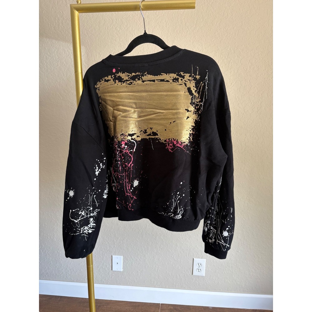 For The Republic Womens Sweatshirt Black Metallic Paint Cotton M Streetwear - Picture 3 of 5
